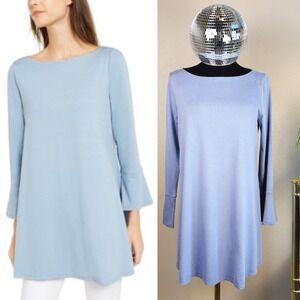 Eileen Fisher Tunic‎ Top, Bell Sleeve, Boat Neck, Light Blue, Jersey Knit, Small